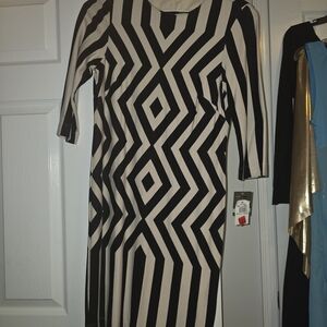 Taylor Black & White Optical-Stripe Long Sleeve Dress
